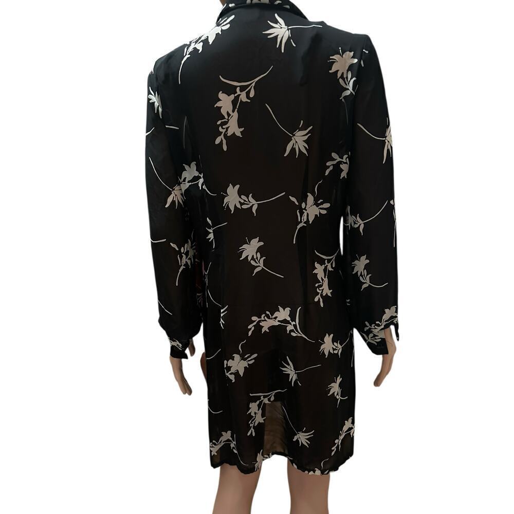 VANY Women’s Sheer Black Floral ButtonDown Shirt Dress Long Sleeve Cover-Up.SZ-8 - Picture 4 of 8